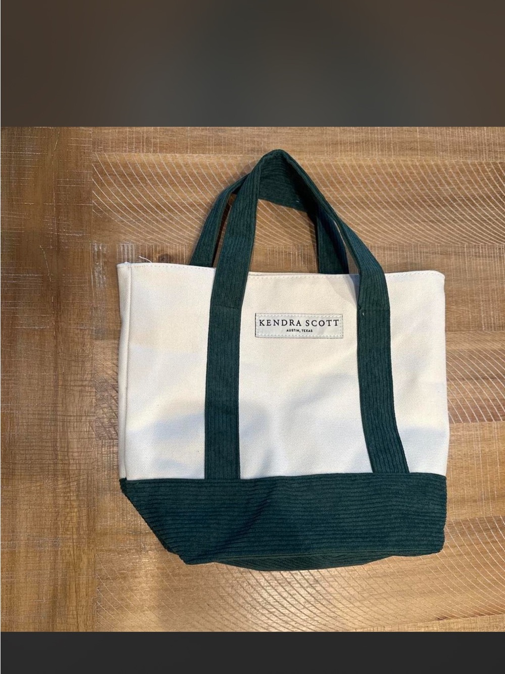 Kendra Scott Cream and Dark Green Canvas Tote
